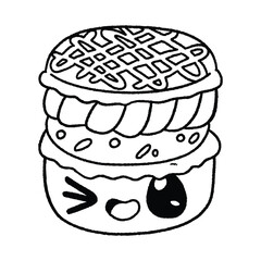 Line Art Macaroons Kawaii Cute Cake Coloring Page Hand Drawn Art Vector Hand Drawing Watercolor Illustration Icon