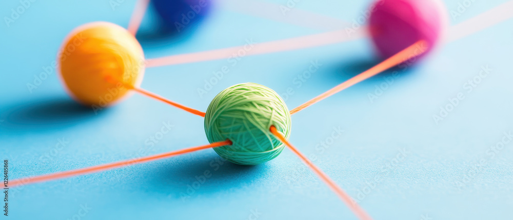 Aufkleber creative abstract depiction of teamwork with colorful yarn balls connected by strings, symbolizing c