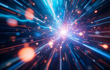 Naklejka premium Futuristic Light Speed Travel Concept with Vibrant Neon Colors and Digital Motion Effect