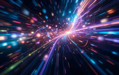 Futuristic Light Speed Travel Concept with Vibrant Neon Colors and Digital Motion Effect