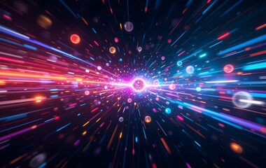 Fototapeta premium Futuristic Light Speed Travel Concept with Vibrant Neon Colors and Digital Motion Effect