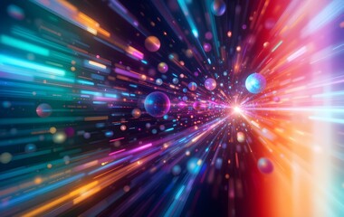 Futuristic Light Speed Travel Concept with Vibrant Neon Colors and Digital Motion Effect