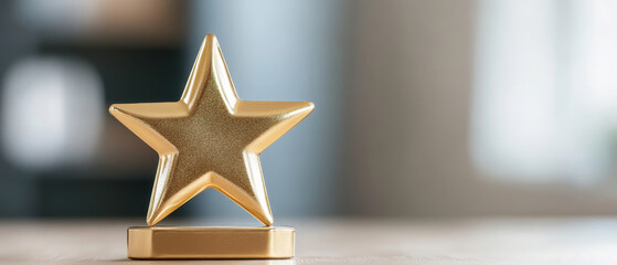 shining star shaped award on desk symbolizes achievement and recognition, reflecting sense of pride and accomplishment in professional setting