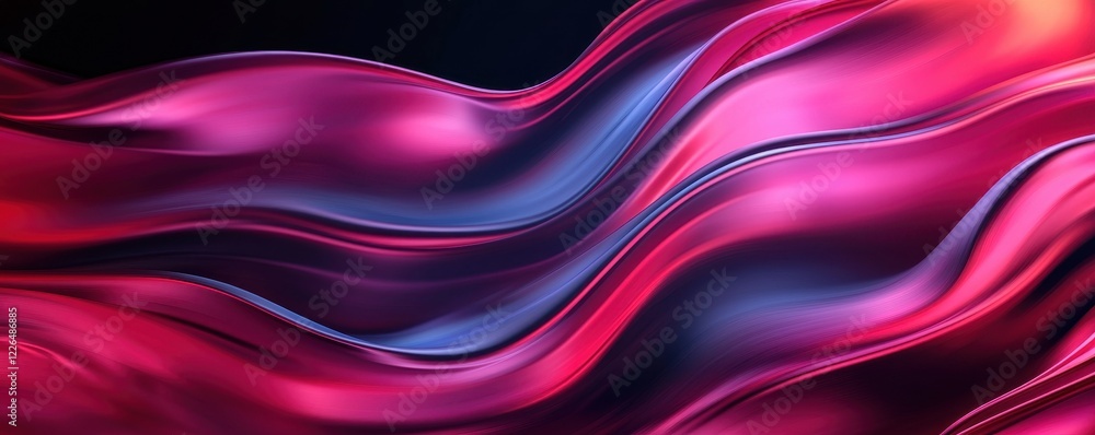 Poster clean energy wind solutions concept. flowing abstract waves in shades of red and blue on a dark back
