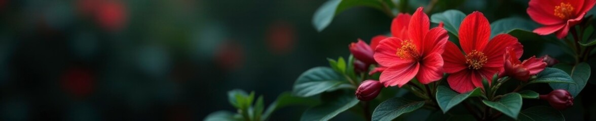Red and dark green leaves with solitary blooms, foliage, red, flower
