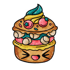 Macaroons Kawaii Cute Cake Hand Drawn Art Vector Hand Drawing Watercolor Illustration Icon