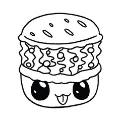 Line Art Macaroons Kawaii Cute Cake Coloring Page Hand Drawn Art Vector Hand Drawing Watercolor Illustration Icon