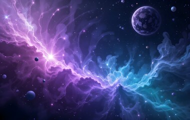 Obraz premium Stunning Cosmic Explosion of a Spiral Galaxy with Radiant Nebulae, Interstellar Clouds, and Vibrant Space Elements in the Universe