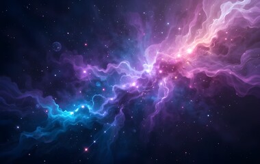 Naklejka premium Stunning Cosmic Explosion of a Spiral Galaxy with Radiant Nebulae, Interstellar Clouds, and Vibrant Space Elements in the Universe