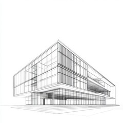 Architectural blueprint of a modern glass building.