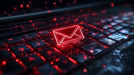 Vibrant Red Neon Star Illuminating a Modern Laptop Keyboard Creating a Futuristic and Dynamic Atmosphere Evoking Creativity and Inspiration for Digital Technology Enthusiasts and Artists