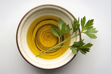 A photo of a bowl with olive oil