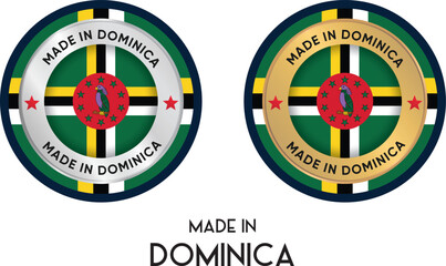 Made in Dominica. Premium labels, stickers, pointer, badge and symbol of Dominica flag icon. Collection vector illustration