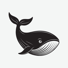 Whale Face Silhouette Vector Art | Black & White Ocean Design