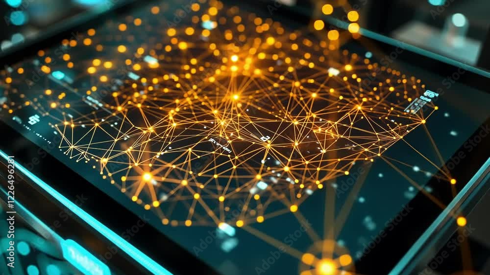 Aufkleber futuristic control panel displaying an intricate network of interconnected nodes, visualizing data f