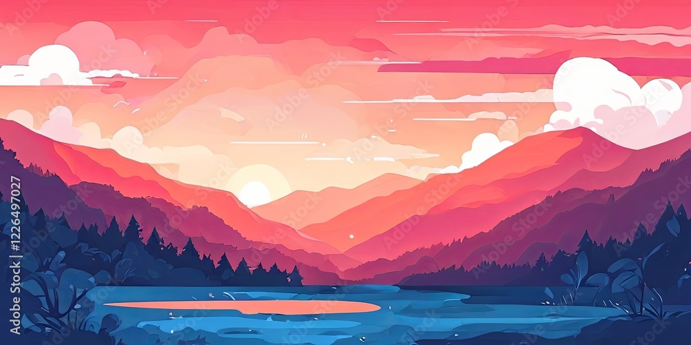 Poster a mountain range with a lake in the foreground