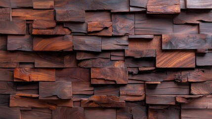 Obraz premium Dark brown wood block wall texture background for design