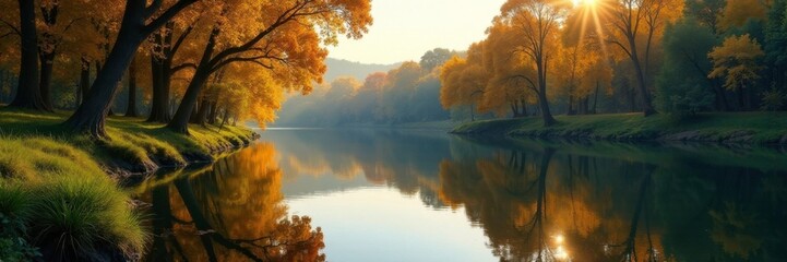 Reflections of eucalyptus trees on the river's calm surface, tree, rivers