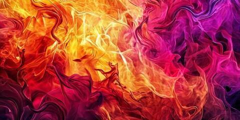 A colorful painting of fire with a red and yellow flame