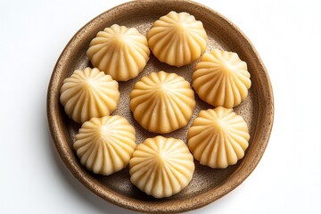 An isolated top view of a charming Indian Modak on a white backdrop. Generative Ai