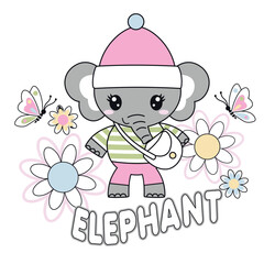 Adorable animal character surrounded by beautiful flower decorations in a vibrant vector illustration.
