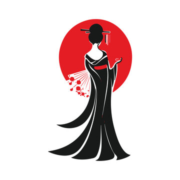 graceful geisha vector logo design illustration simple japan woman