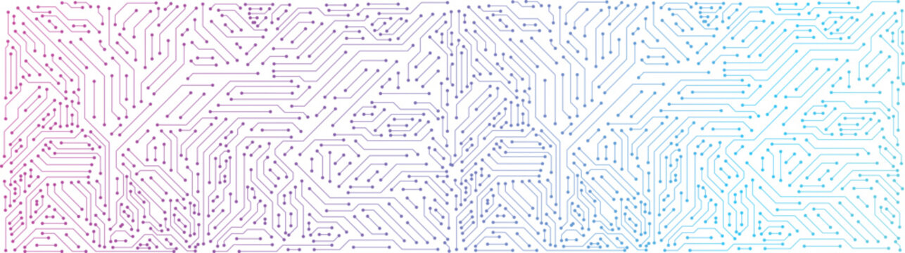 Circuit board electronic technology background. Abstract AI circuit board pattern connected neon lines. Computer motherboard with a chip, processor, and semiconductor concept