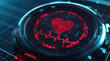 Heart Rate Monitor Display with ECG Graph and Red Heart Icon