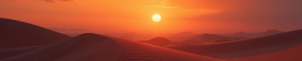 Softly glowing orange hues cast a mystical ambiance over a desert landscape, atmosphere, dreamy, sand