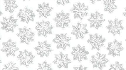 Elegant floral pattern with symmetrical, clear diamond like shapes arranged in structured tiling on white background, creating sophisticated and minimalistic design