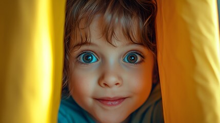 Over-the-shoulder shot of a child spotting their friend during hide-and-seek, their excitement barely contained