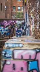 Cute Cartoon Graffiti Art  Urban Alley  Street Art  Brick Wall  Cute Animal Figure
