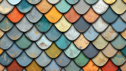 Colorful Rustic Scales Design with Textured Tiles, Generative AI