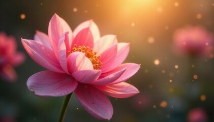 Sparkling golden dust settles on soft pink petals, delicate, petals