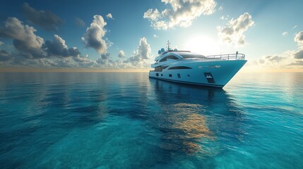 Obraz premium Luxury Yacht at Sunset: Tranquility on the Open Sea