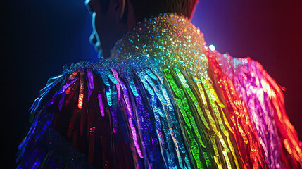 Colorful Sequin Jacket with Glossy Fringe in Dynamic Lighting