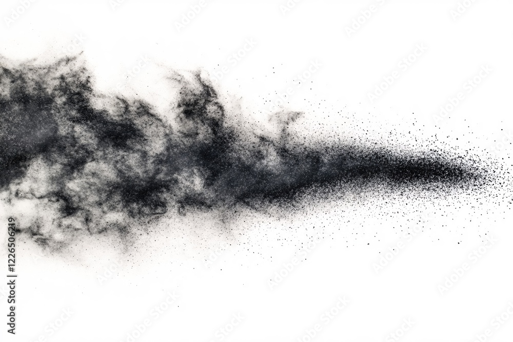 Aufkleber black powder explosion on white background creating abstract cloud like effect and texture