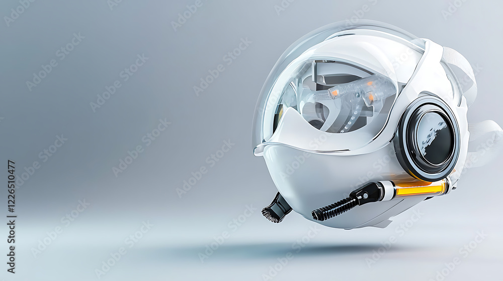 Poster futuristic space helmet digital studio 3d model minimalistic design close-up view technology concept