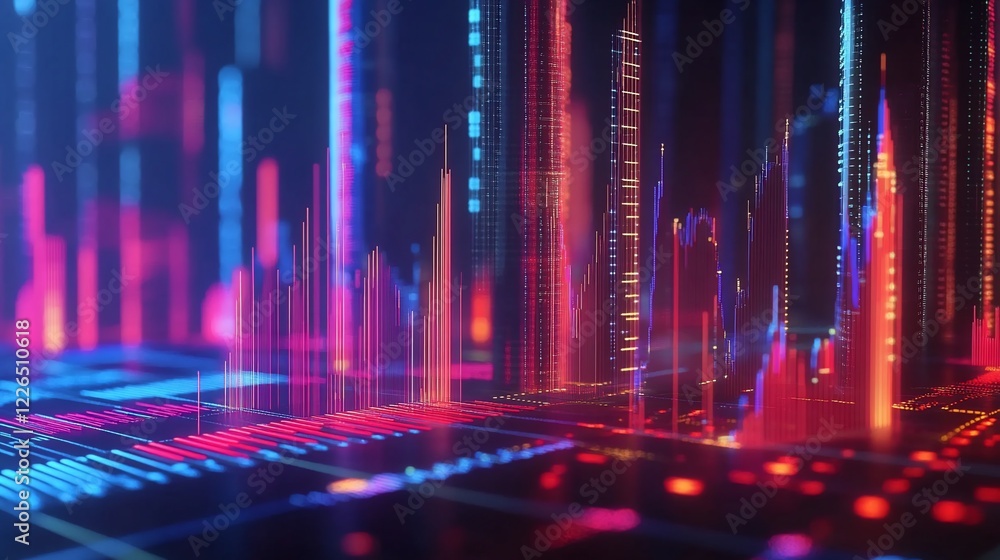 Aufkleber abstract data visualization with glowing lines and geometric shapes forming a complex digital landsc