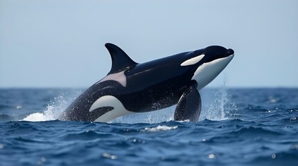 Obraz premium Majestic Orca Whale Breaching Ocean Surface Stunning Wildlife Photography Breathtaking Nature Image Powerful Predator Aquatic Mammal Marine Life Wild Animal Photo