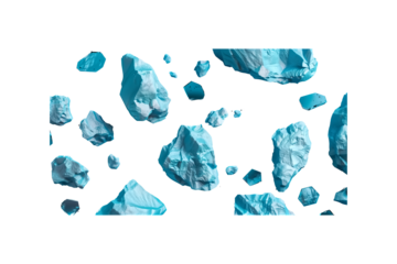 A sprite sheet of cyan-colored, broken ice rocks on a black back