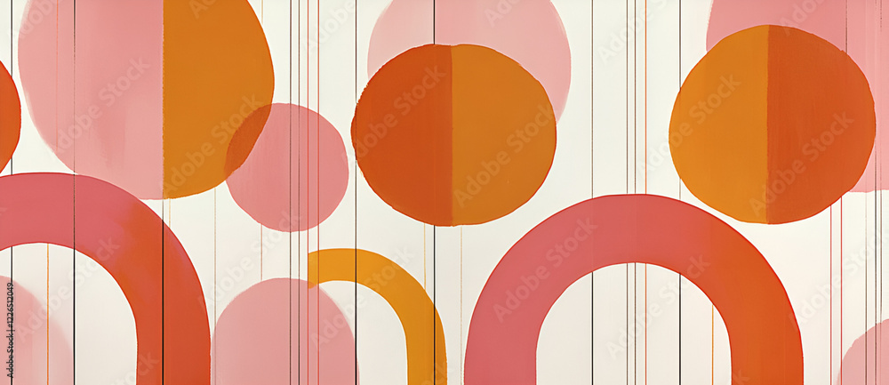 Poster abstract geometric pattern: overlapping circles in shades of pink and orange create a vibrant and mo