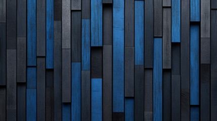 Blue and Gray Wood Panel Texture: Abstract background image featuring a vertical array of dark blue and gray wood planks, creating a sophisticated and textured backdrop with varying depths and shades.