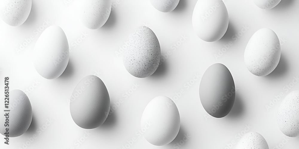 Poster monochromatic egg collection: a minimalist arrangement of eggs in varying shades of gray and white, 