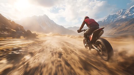 Obraz premium Motocross Rider Speeds Through Mountainous Terrain