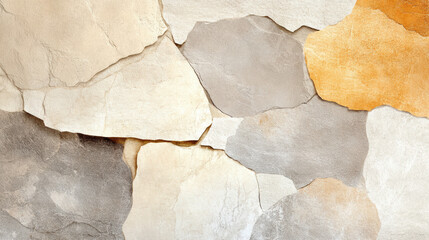 Natural stone texture with earthy grays, beige, and orange tones, showcasing smooth and rough surfaces in organic pattern