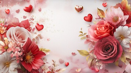 Valentine mockup card elements design. Floral Hearts Arrangement with White and Red Flowers for Celebrations or Holiday Greetings.