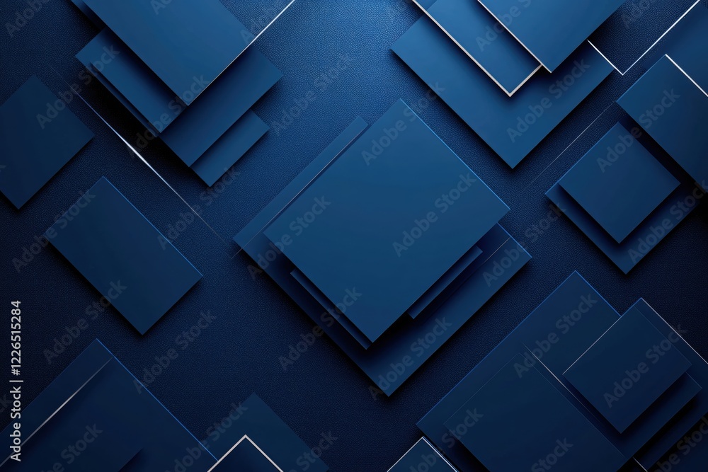 Aufkleber abstract geometric design with overlapping blue squares and silver lines on textured surface