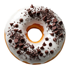 Fototapeta premium White glazed donut with chocolate chips isolated on transparent background