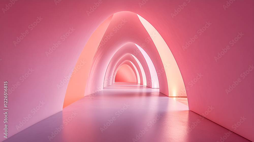 Poster archway to the unknown: a mesmerizing journey through an infinite series of archways illuminated in 